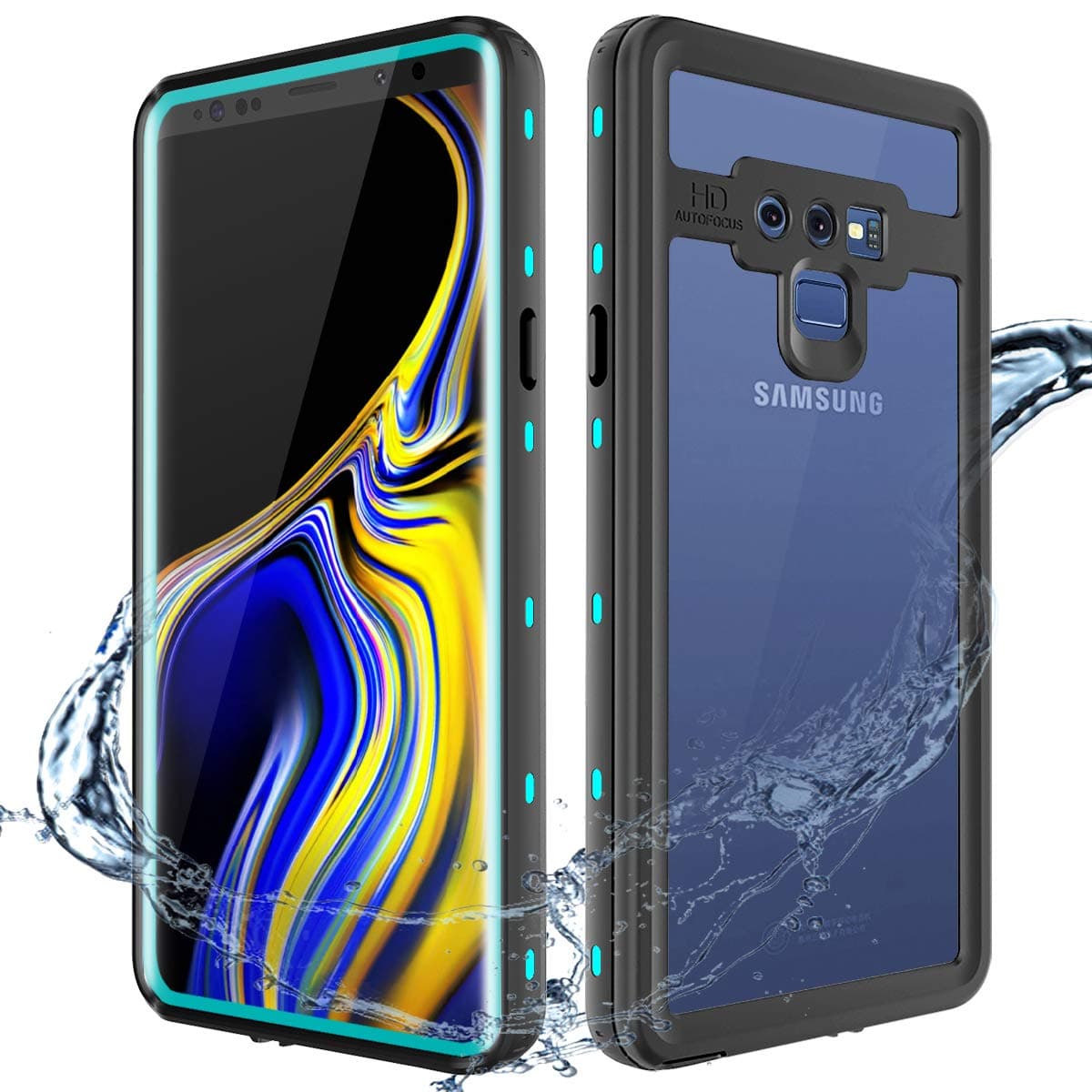 XBK Waterproof Case Compatible with Samsung Note 9, Shockproof Snowproof Cover Case with Built-in Screen Protector, Full Body Protect Clear Case for Note 9 (Teal)