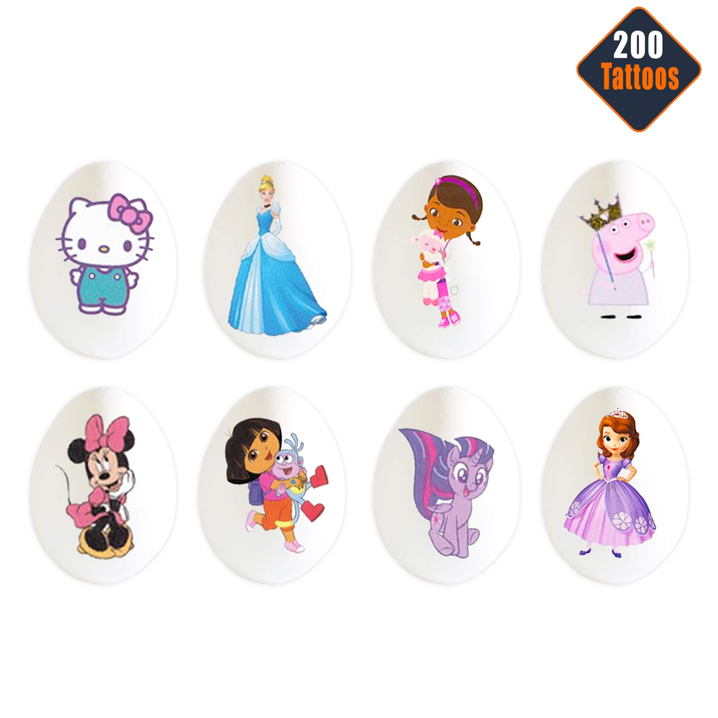 Easter Egg Decorating Tattoos for Girls Mega Assortment ~ Bundle Includes 200 Temporary Tattoos Featuring Minnie Mouse, Disney Princess, My Little Pony, Peppa Pig, and More (Easter Eggs for Girls)