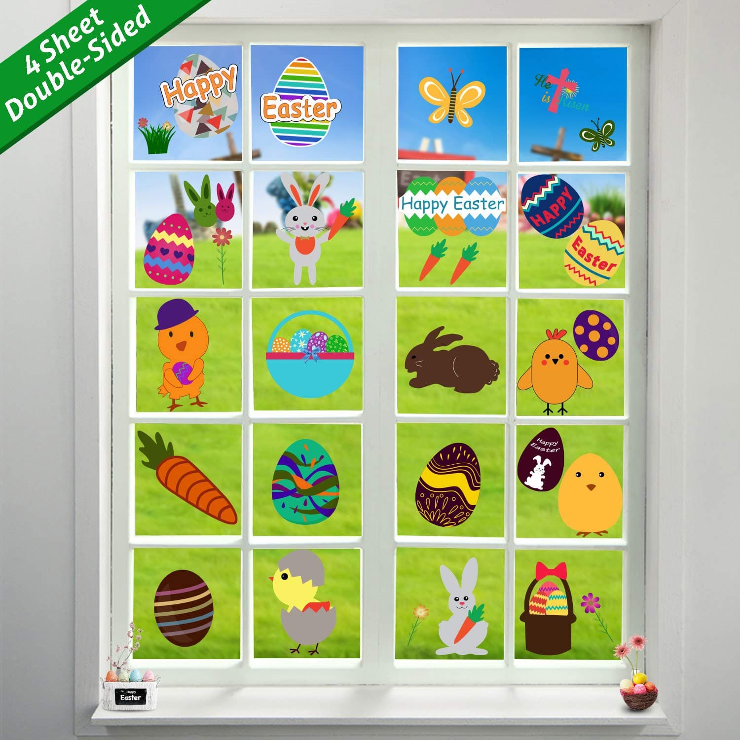 Tifeson Easter Decorations Window Clings 66 PCS Easter Bunny Eggs Window Decals Deacorations - Easter Spring Party Decorations Supplies for Home