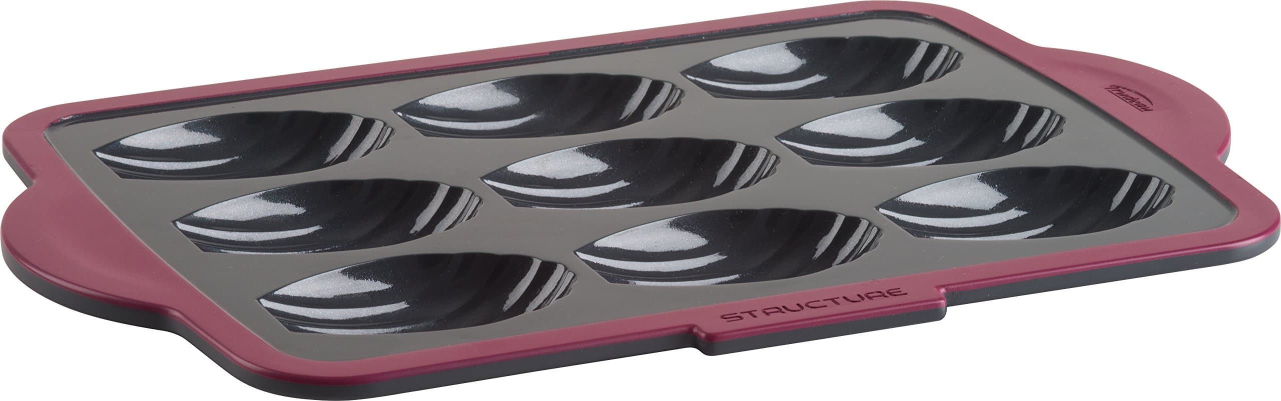 Trudeau 9-Count Structured-Silicone Pro Madeline Baking Pan, 7.9 x 11.9 inch, Grey/Burgundy
