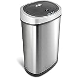 Ninestars DZT-50-9 Automatic Touchless Infrared Motion Sensor Trash Can, 13 Gal 50L, Stainless Steel Base (Oval, Silver/Black Lid)