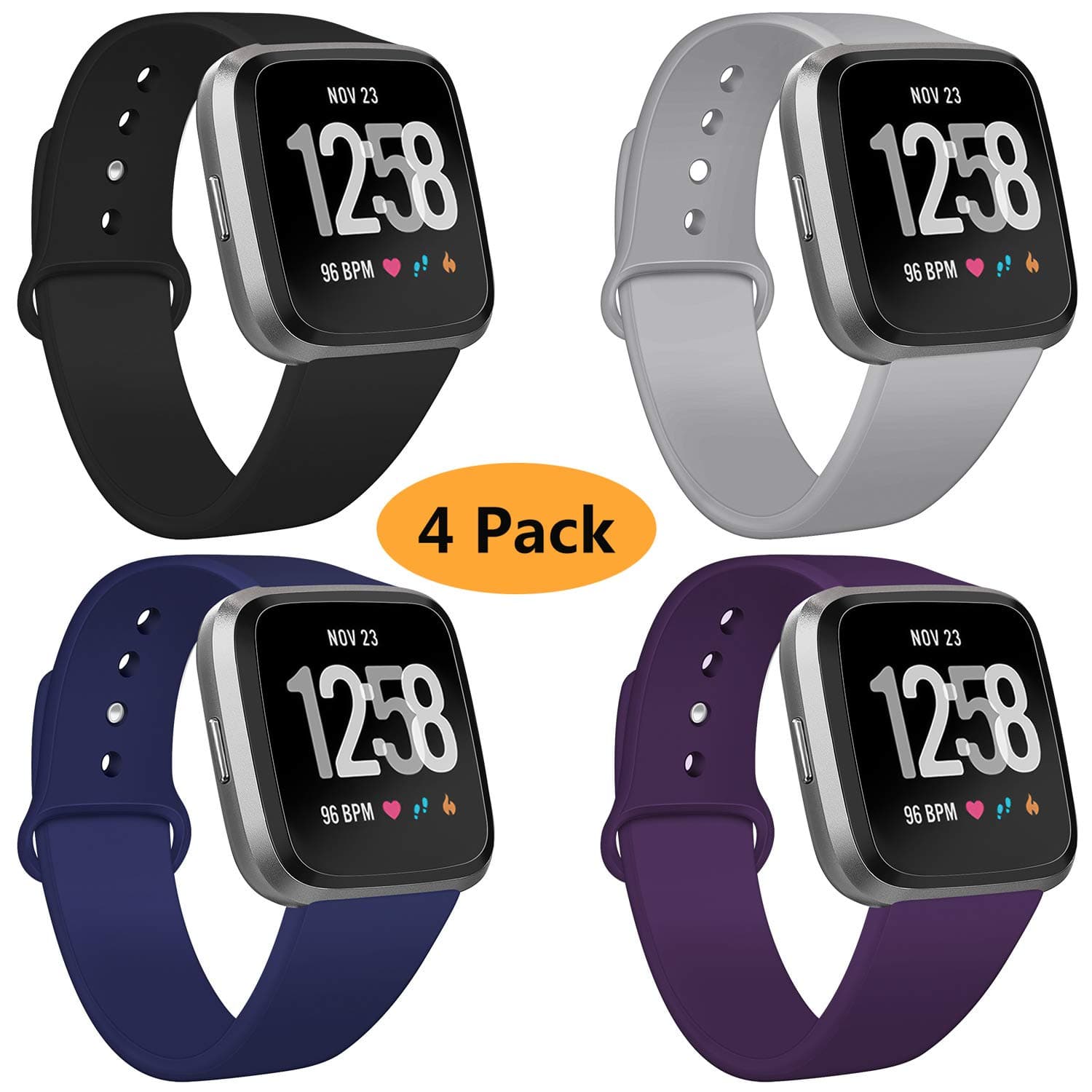 Coperr 4 Packs Bands Compatible with Fitbit Versa/Fitbit Versa 2 / Fitbit Versa Lite for Women and Men, Soft Silicone Sport Strap Replacement Wristband with Ventilation Holes for Fitbit Versa