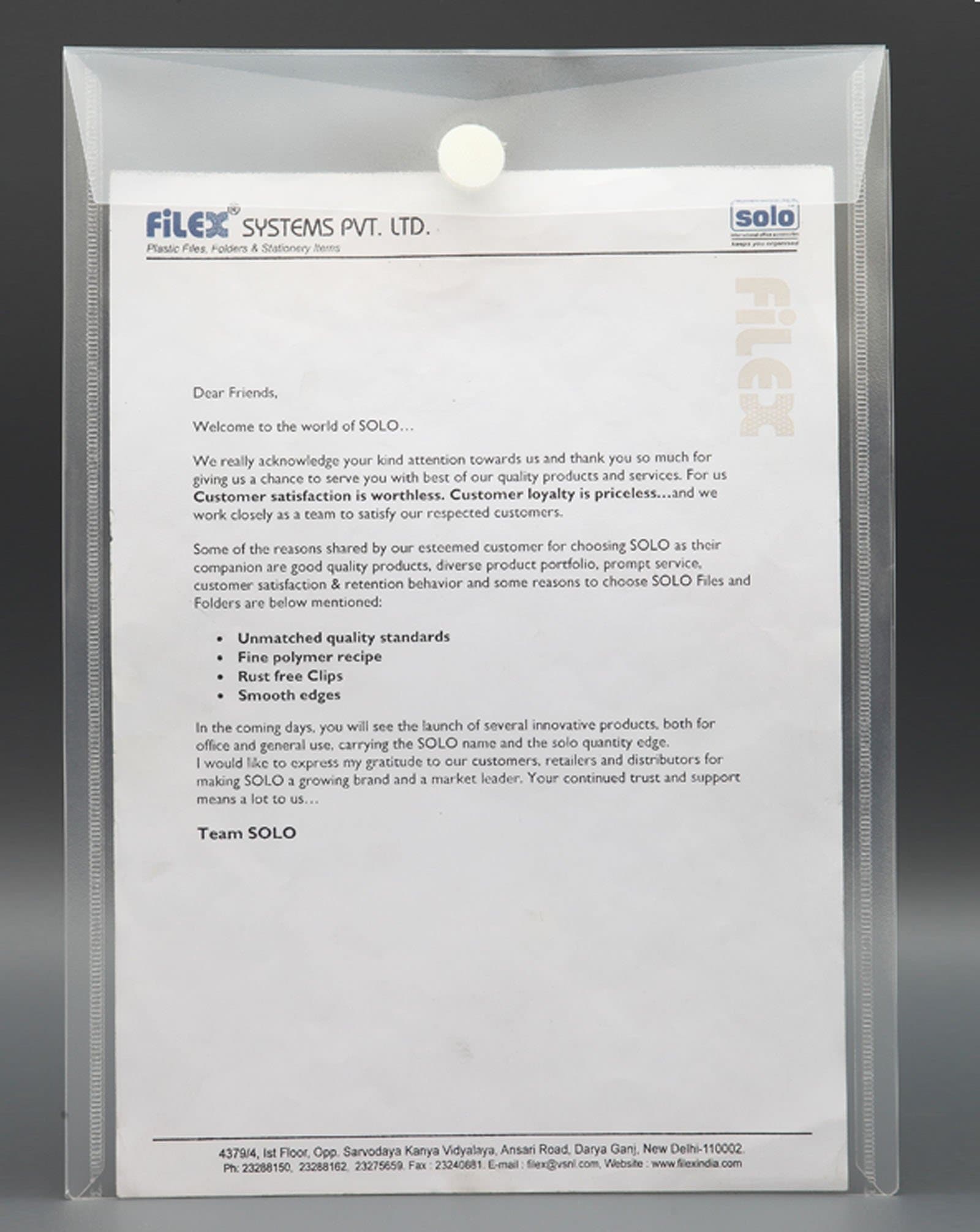 10 x Solo Clear A4 Plus Envelope File Press Stud Plastic Document Wallet Folders