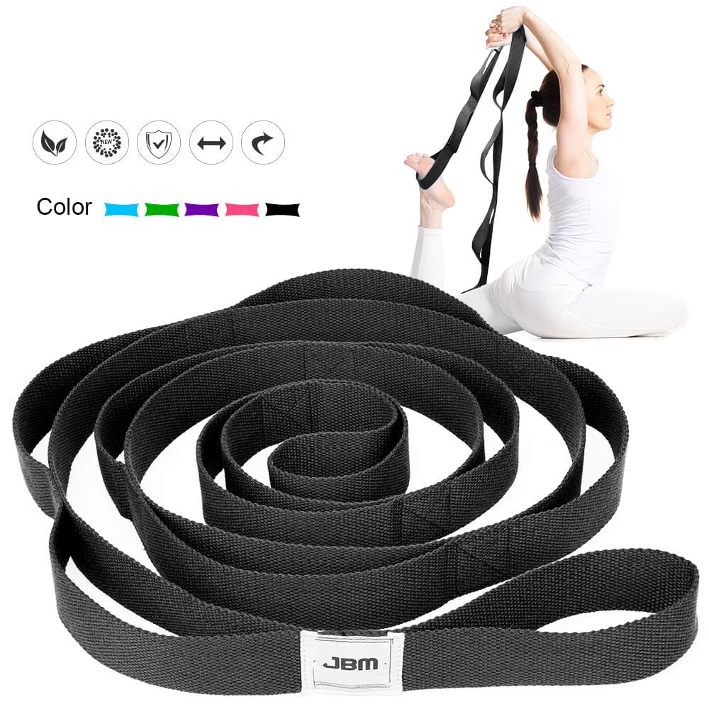 JBM Stretch Strap 6ft Strething Strap 8ft Yoga Strap with Double D-Ring Exerice Straps for Yoga Gravity Fitness (Black/Green/Purple/Blue/Pink)
