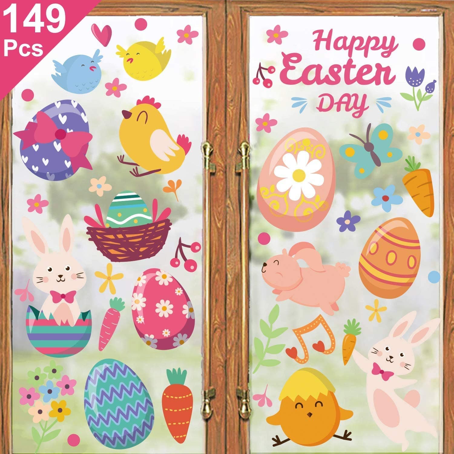 149 PCS Easter Decorations Window Clings Decals Decor Easter Bunny Chick Colorful Eggs Hunt Decals Stickers for Kids School Home Office Party Ornament Supplies Gifts Easter Holiday Decorations