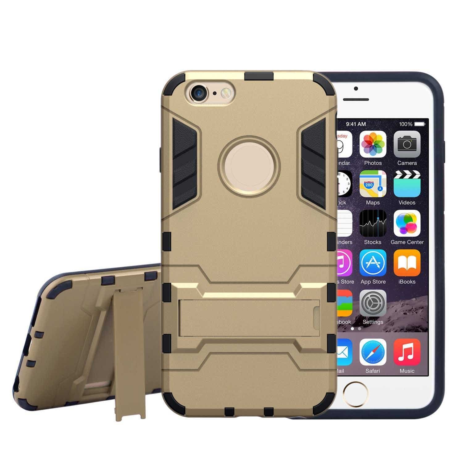 iPhone 6 plus case,Siwei TPU Rubber Durable Plastic Armor Phone Case with Kickstand for iPhone 6 plus 5.5 inches Gold