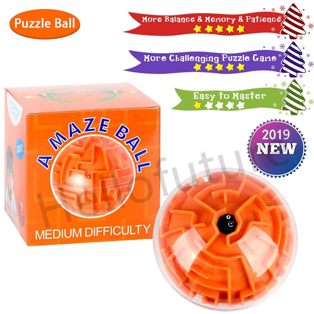 Mini 3D Magic Maze Puzzle Ball Cube Game Globe Sphere Bulk Labyrinth Toys Brain Teaser Game Learning Education Puzzle Toys Gifts (Medium Difficulty)