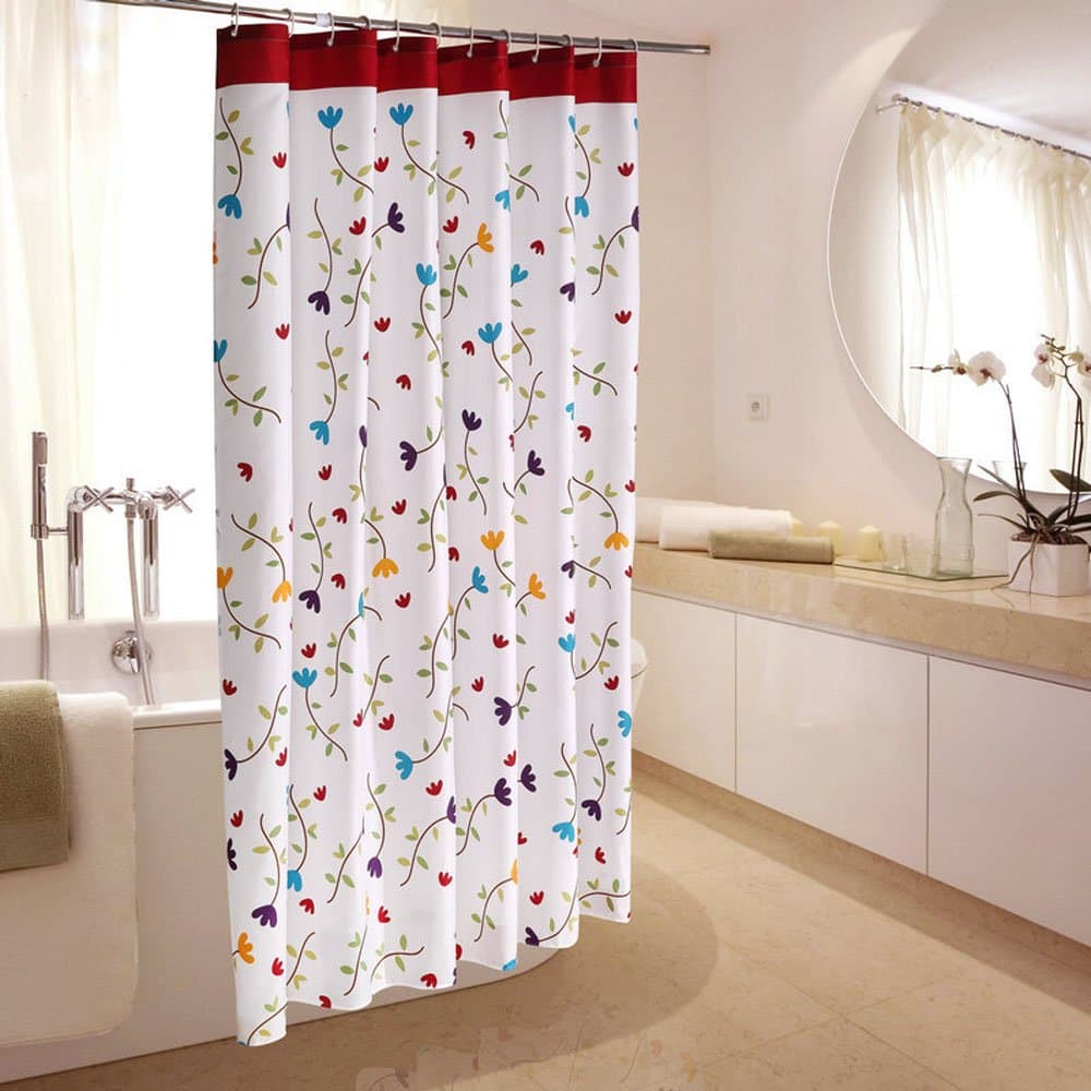 MDD Tech Beautiful Printed Flower Mildew Proof Waterproof Polyester Fabric Shower Curtain with Hooks Red 180x180cm