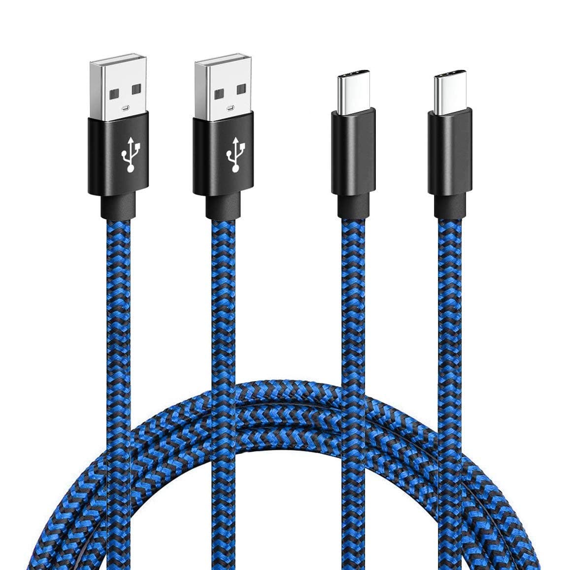 IKERY Type C Cable Fast Charging 3A Type C USB Cable Nylon Braided Cable for Type C Smartphones - Blue (1M & 0.25M)