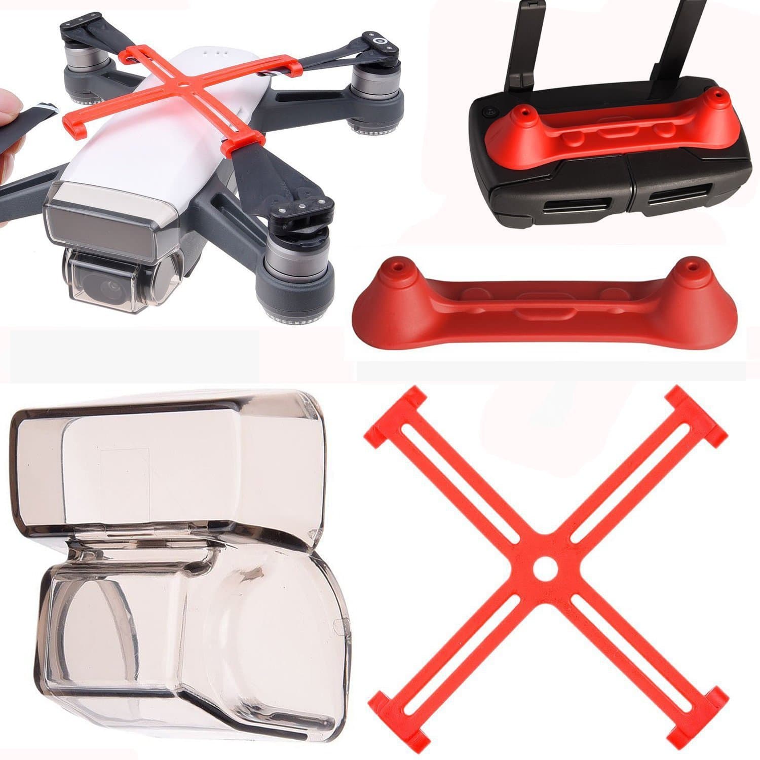 PENVIO Spark Accessories Protector 3 Pack Set,Controller Transmitter Joystick +Camera Gimbal Lens Cover + Propellers Clip for DJI Spark Drone Protector