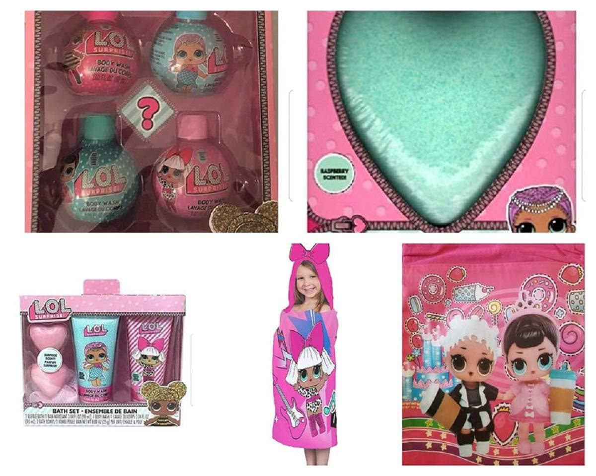 LOL L.O.L Surprises Easter Bundle 2 Bath Sets, 1 Hooded Towel, 1 Bath Bomb (Color of Bathbomb will vary) and a Drawstring Backpack