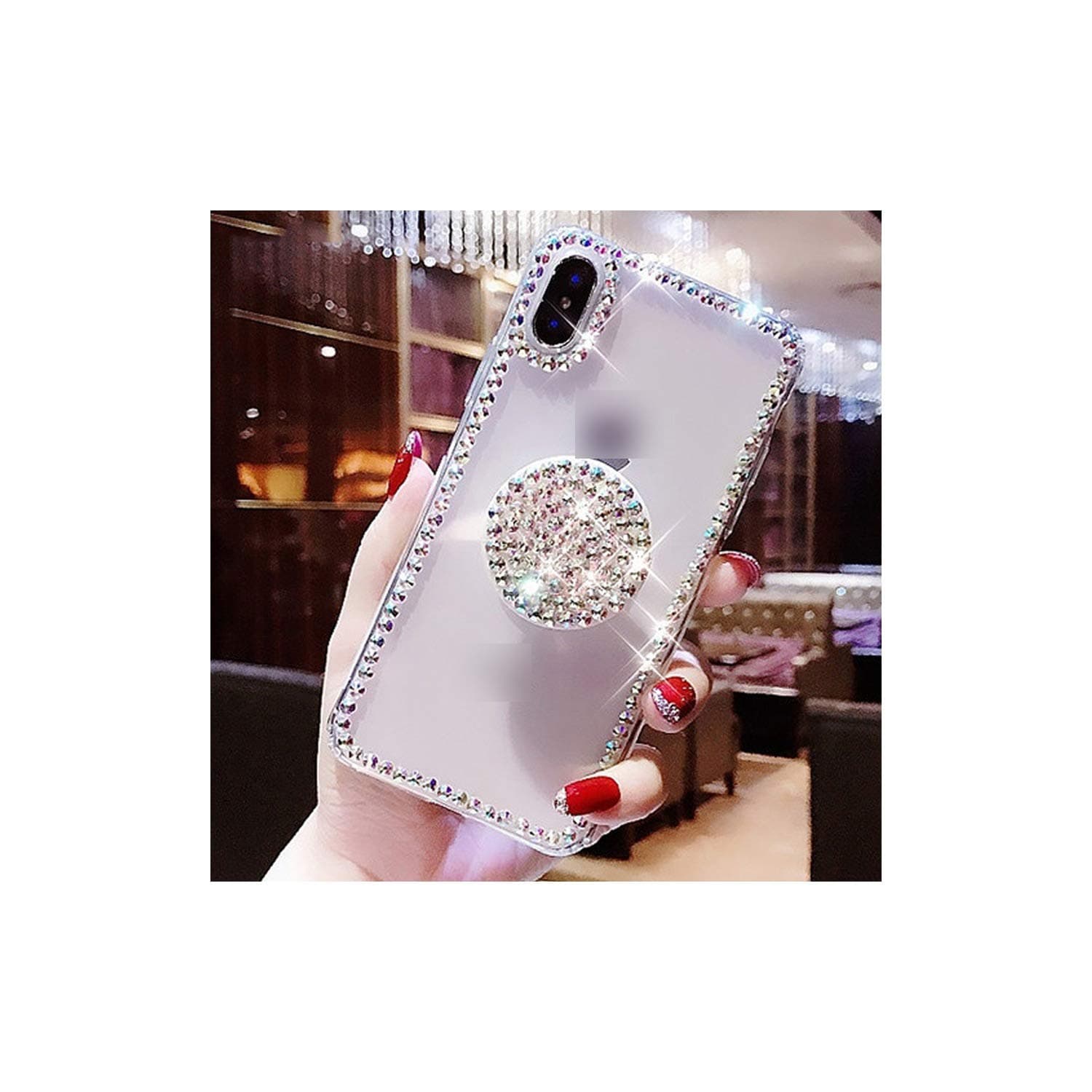 Clear Acrylic Diamond Cases Compatible for iPhone 11 Pro Max XR XS MAX X 8 7 6 6S Plus Case Compatible for Galaxy S10 S9 S8 Plus Note 10 9 8,Compatible for iPhone 6,Beige,only Case No Strap