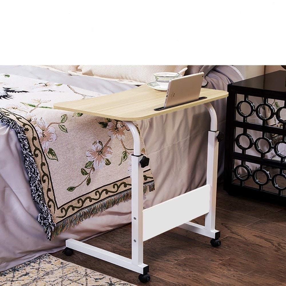 CapsA Laptop Table Foldable Mobile Computer Desk with Wheels Overbed Side Tables Adjustable Height Laptop Desktop Table Stand Desktop Notebook Holder