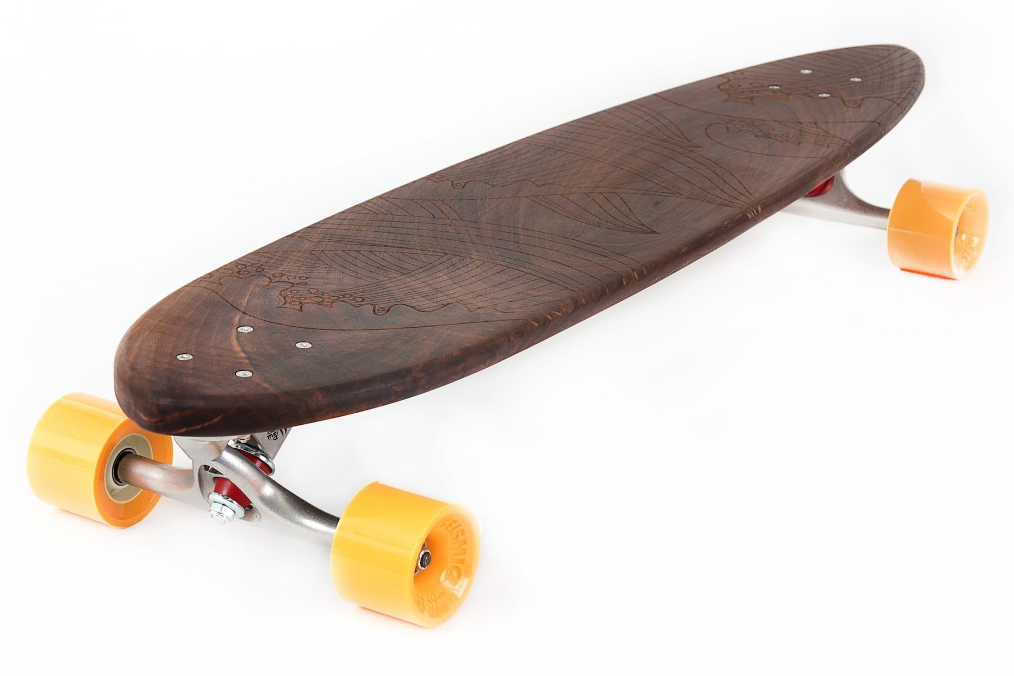 ENGRAVED WAVE PINTAIL LONGBOARD SKATEBOARD IN SOLID WALNUT
