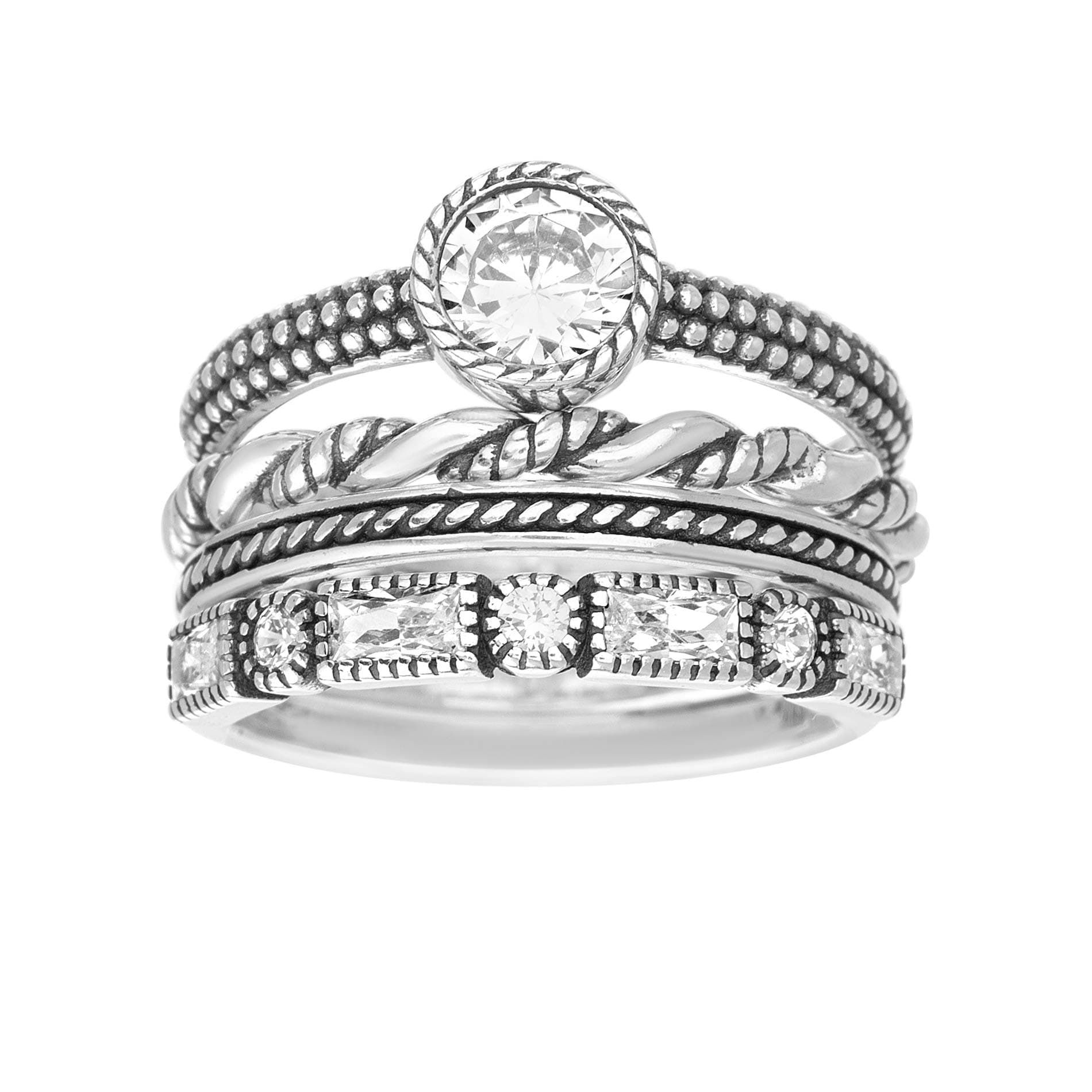 Willowbird Oxidized Sterling Silver Multi-Pack Cubic Zirconia Stackable Eternity Ring for Women Set