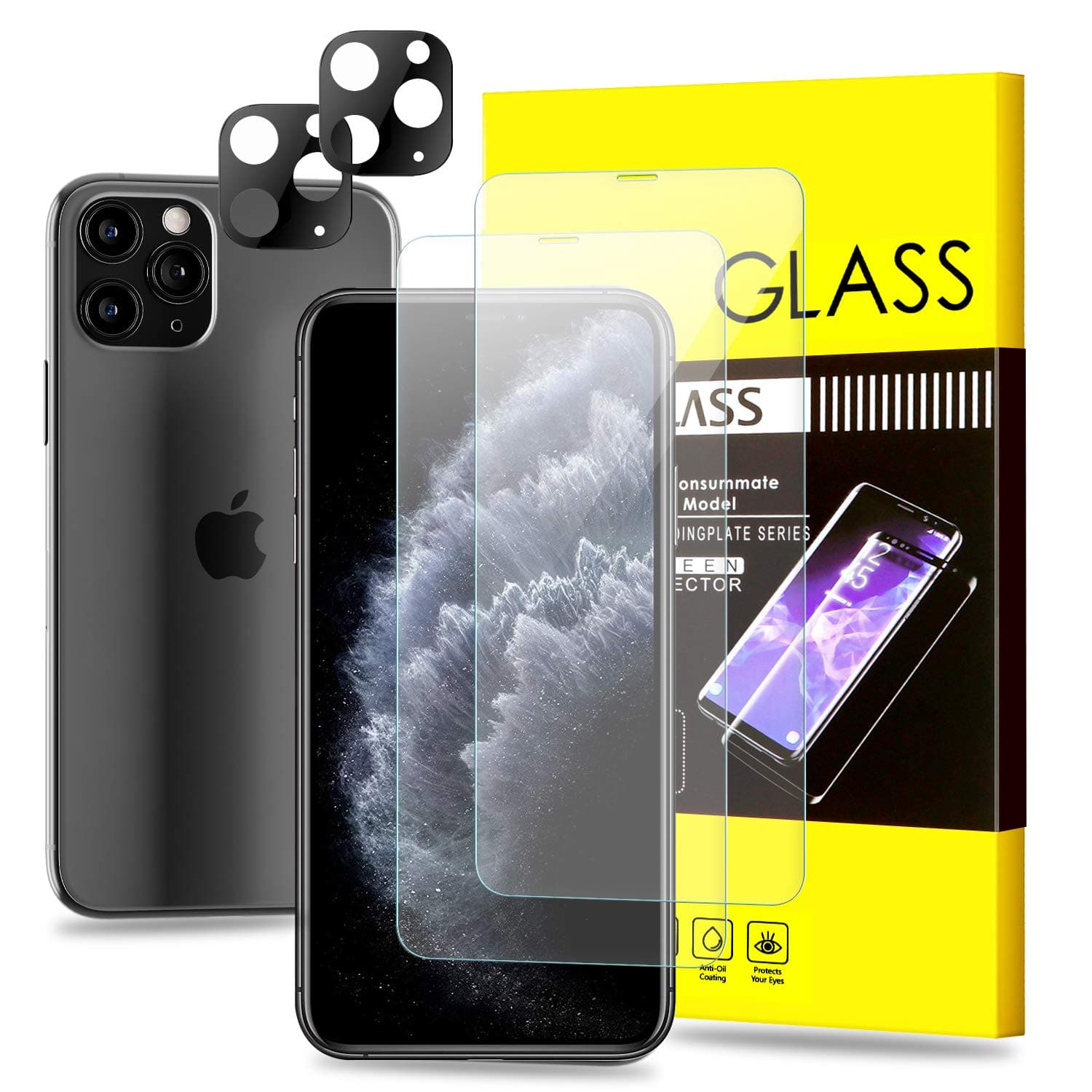 [4 Pack] QUESPLE 2 Pack Tempered Glass Screen Protector + 2 Pack Camera Lens Protector for iPhone 11 Pro Max(6.5 inch),[Bubble Free HD Clarity Anti-Scratch] 9H Glass Screen Protector