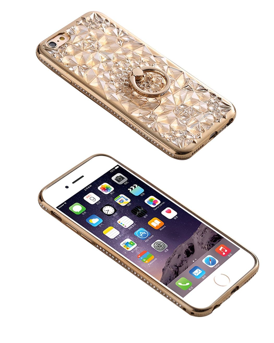 TSAOYA iPhone 6 6S Plus ring case 5.5 inch, Soft Plastic TPU, Stand Figure Ring, Ultra Thin Slim Fit for Apple iPhone 6 6S Plus Gold
