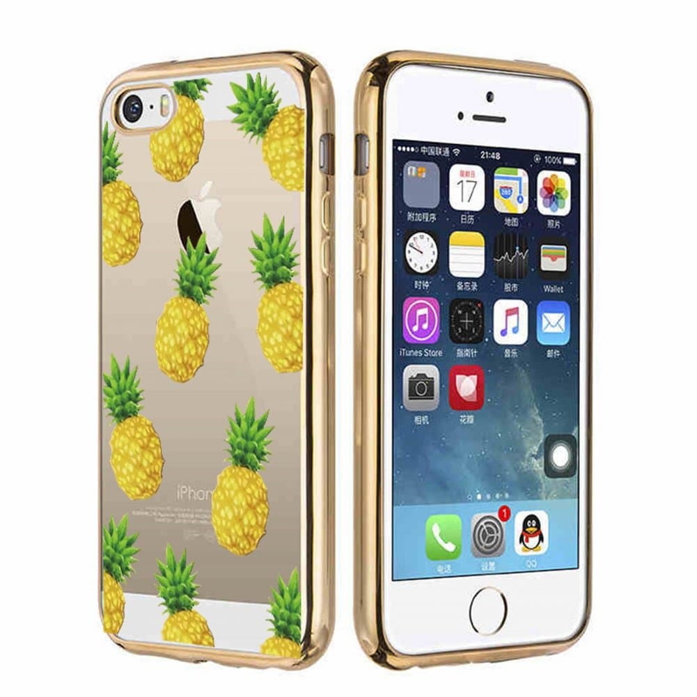 iPhone 5/5s/SE Case,Bailun New Thin Electroplating TPU Clear Soft Flexible Scratch-Proof Transparent Protective Pineapple Case For iPhone 5/5s/SE (4-Inch)