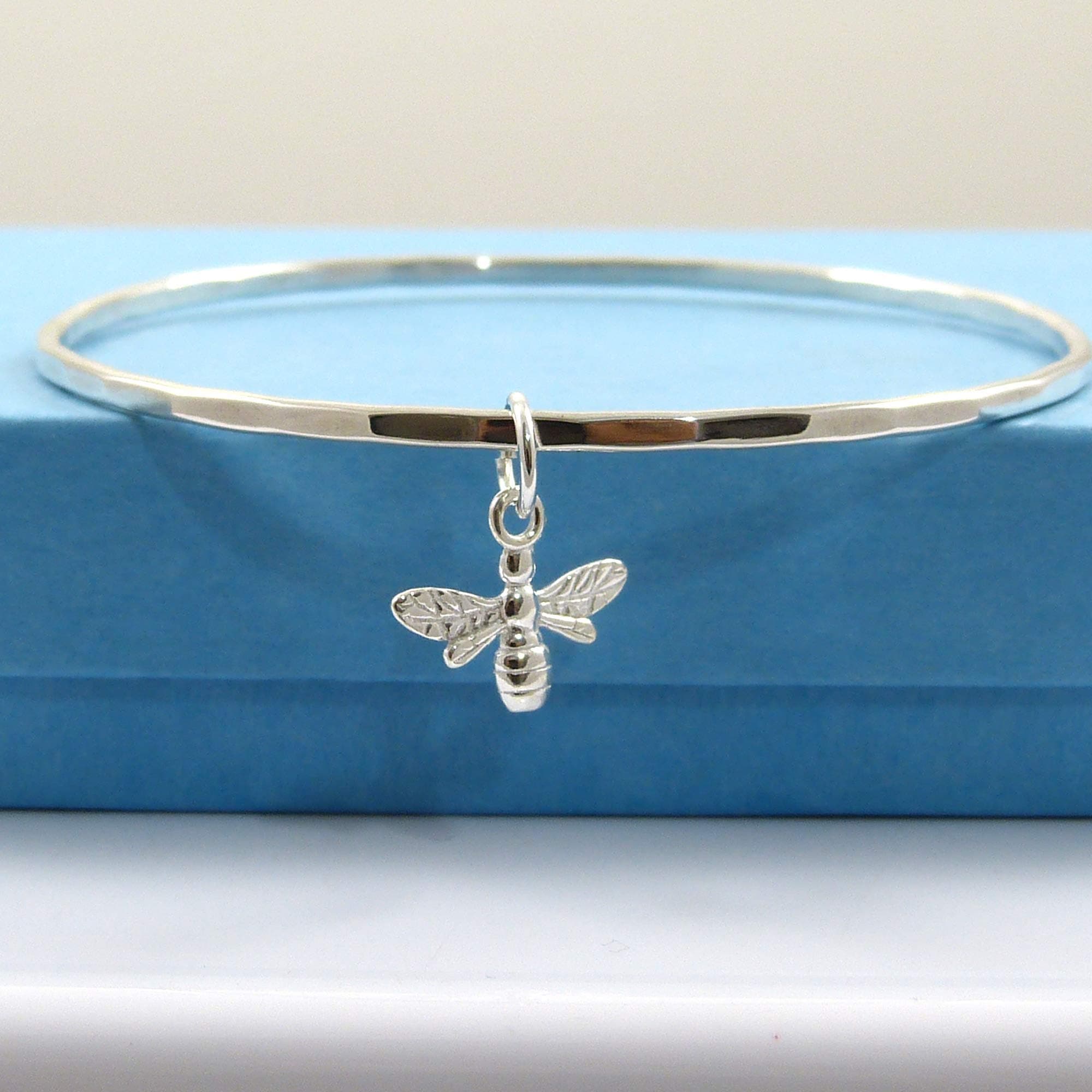 Handmade Sterling Silver Bee Bangle - Gift Boxed - Size MEDIUM
