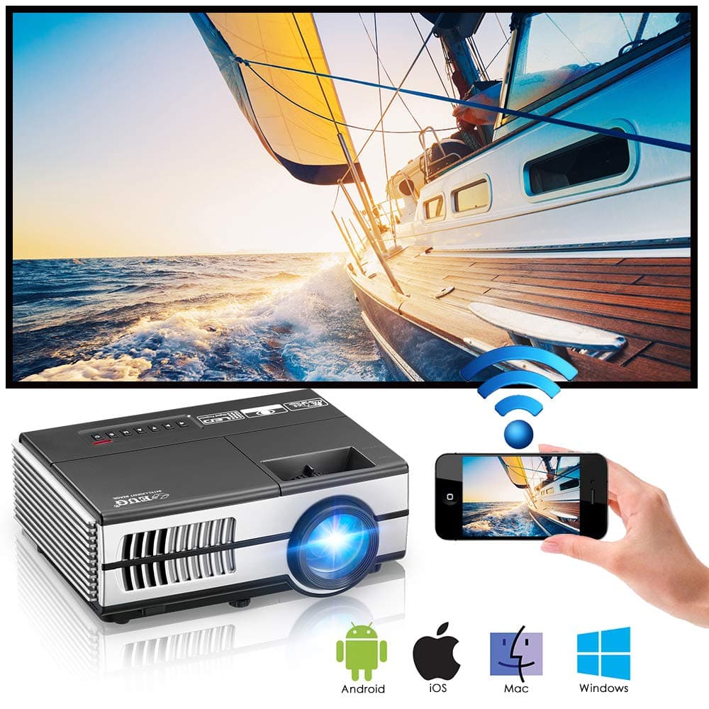 Mini Portable LED Wifi Projector with Bluetooth Android LCD HD Wireless Home Movie Projector 1080p Airplay HDMI USB VGA AV Audio for Samsung iPhone iPad Smartphone Tablet Laptop PC Roku Firestick Kodi