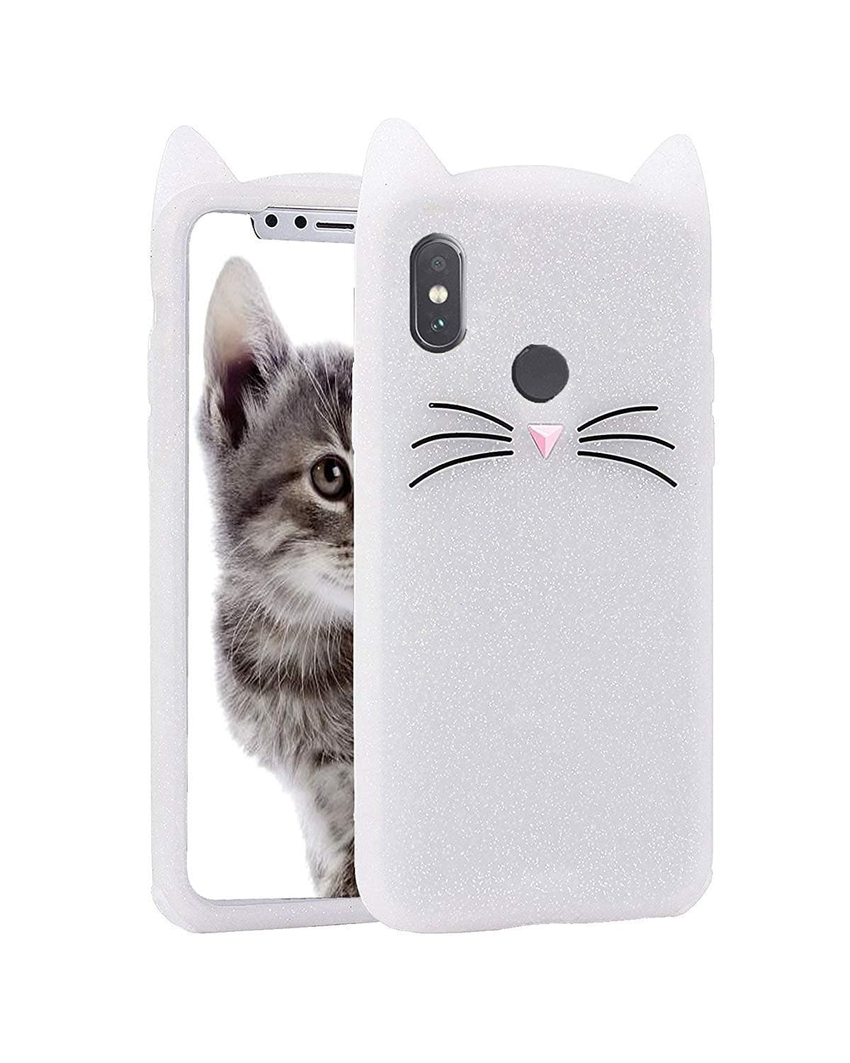 aafiya cat silicon case soft back cover for redmi note 5 pro with perfect cuts and edges plus all round protection (white) - White