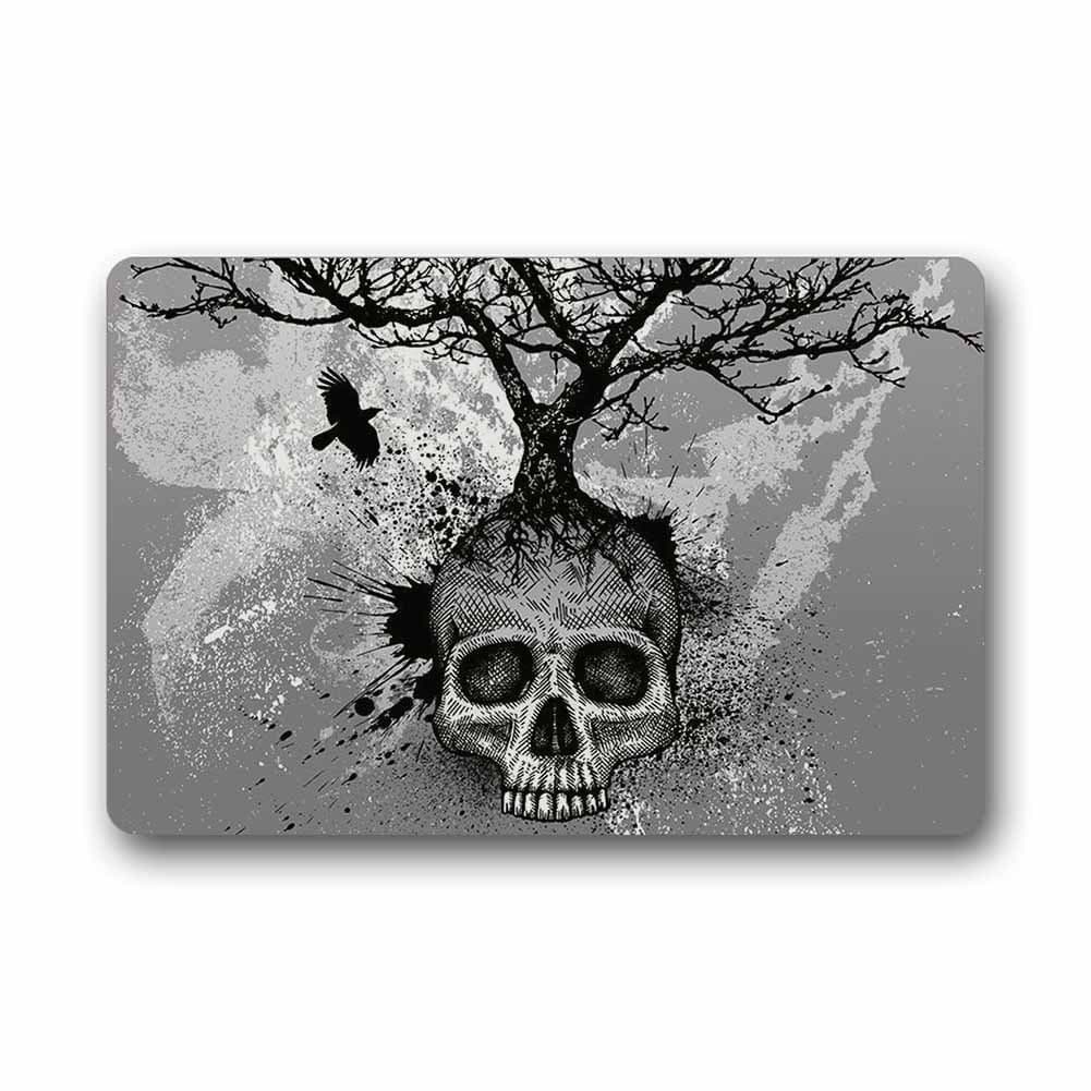 DaringOne Custom Skull Tree Black Eagle Machine Washable Top Fabric Non-Slip Rubber Indoor Outdoor Home Office Bathroom Doormat Size 20 x 31.5 inch