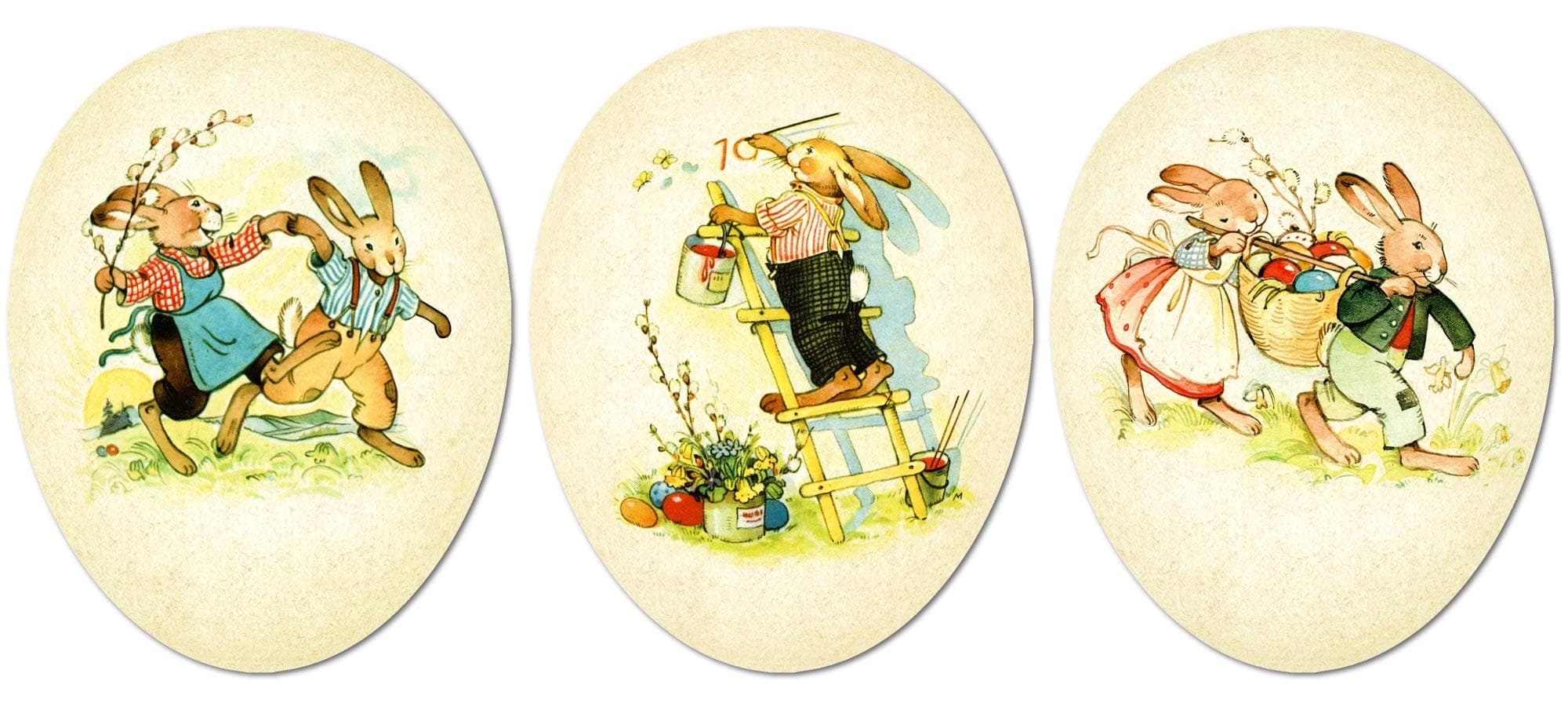 Easter Eggs for Easter Basket Stuffers Easter Egg Hunt, Country Bunny Easter Decor, Fillable Paper Mache Easter Eggs, Easter Gifts 4.5 Inches Set of 3