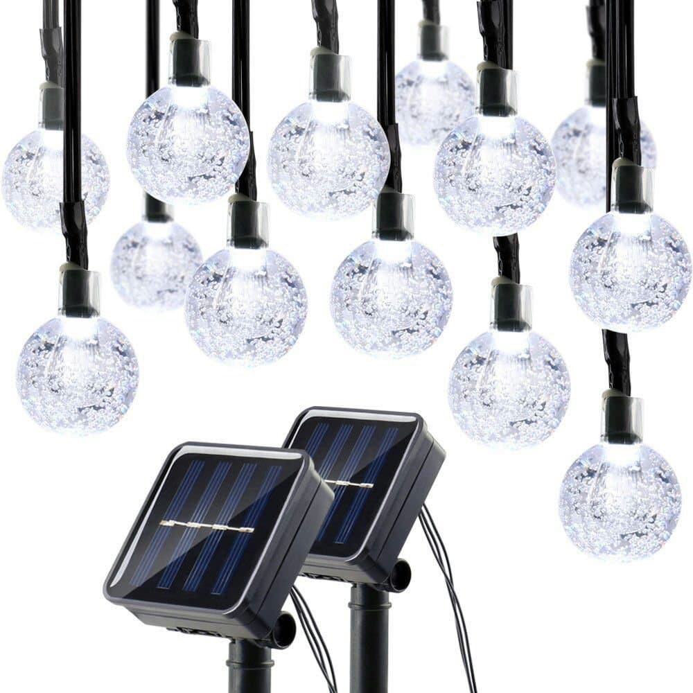 Lumitify 2 Pack Globe Solar String Lights Outdoor, 19.7ft 30 LED Fairy Crystal Ball Solar Decorative Lights (White)