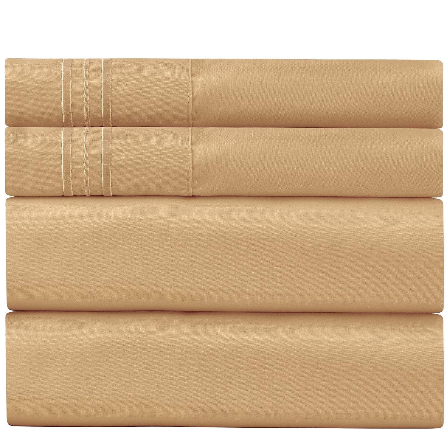 Full Size Sheet Sets - 2 Pillow Cases, Flat and Deep Pocket Fitted Sheet - Extra Soft & Breathable - Sheets Full Bedding Set - Wrinkle and Fade Resistant (Full, Beige)