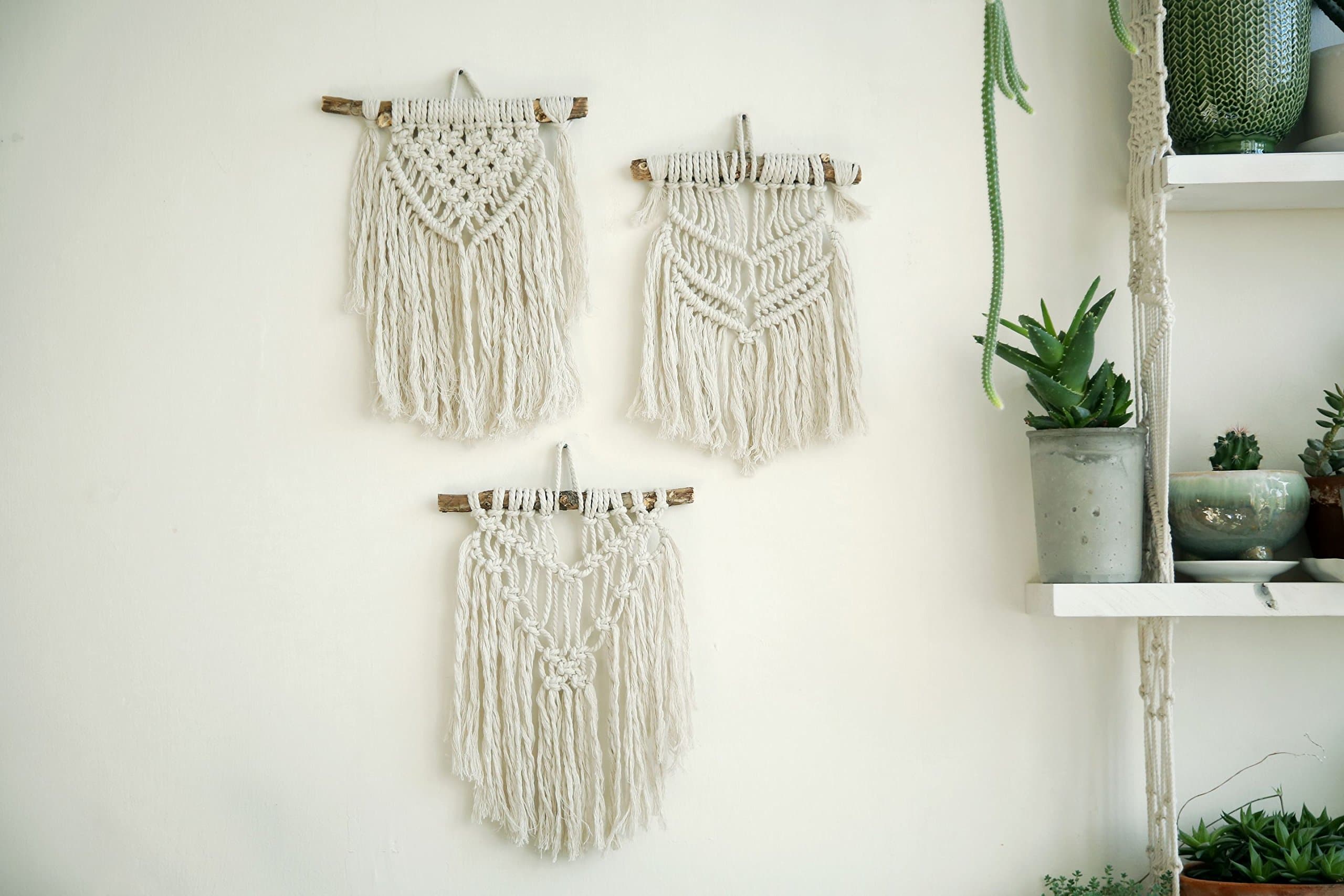 Trio macrame Wall Hanging, macrame Tapestry,3 small Modern Macrame ,Macrame Hanging, Dip Dye macrame, Wall Art, Boho Wall tapestry, wall decor