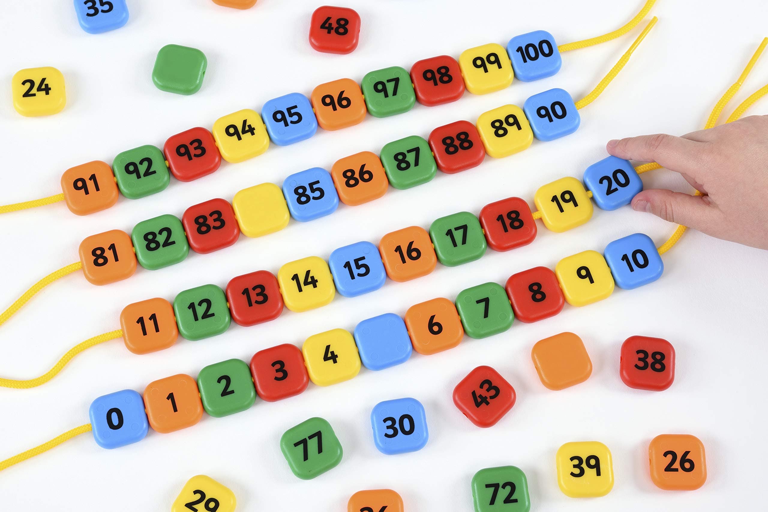 Educational Advantage 101 Number Beads & 10 Strings, Square Plastic Multicolor Bead Set