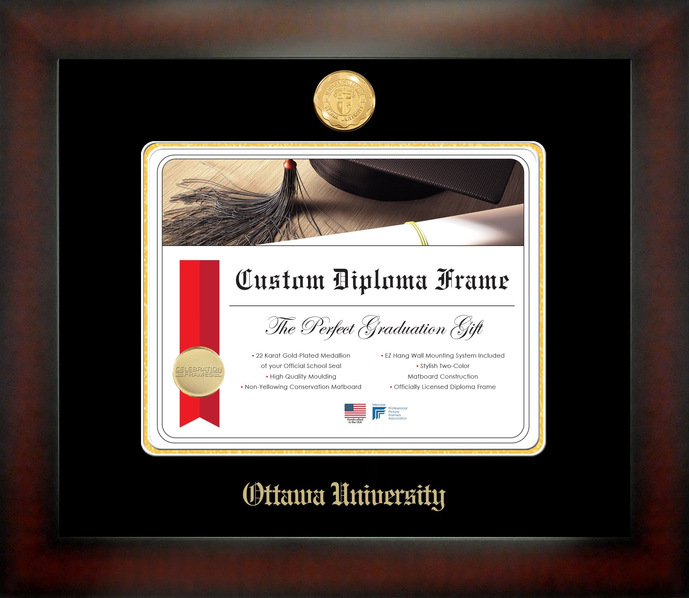 Celebration Frames Infinity Diploma Frame, Mahogany
