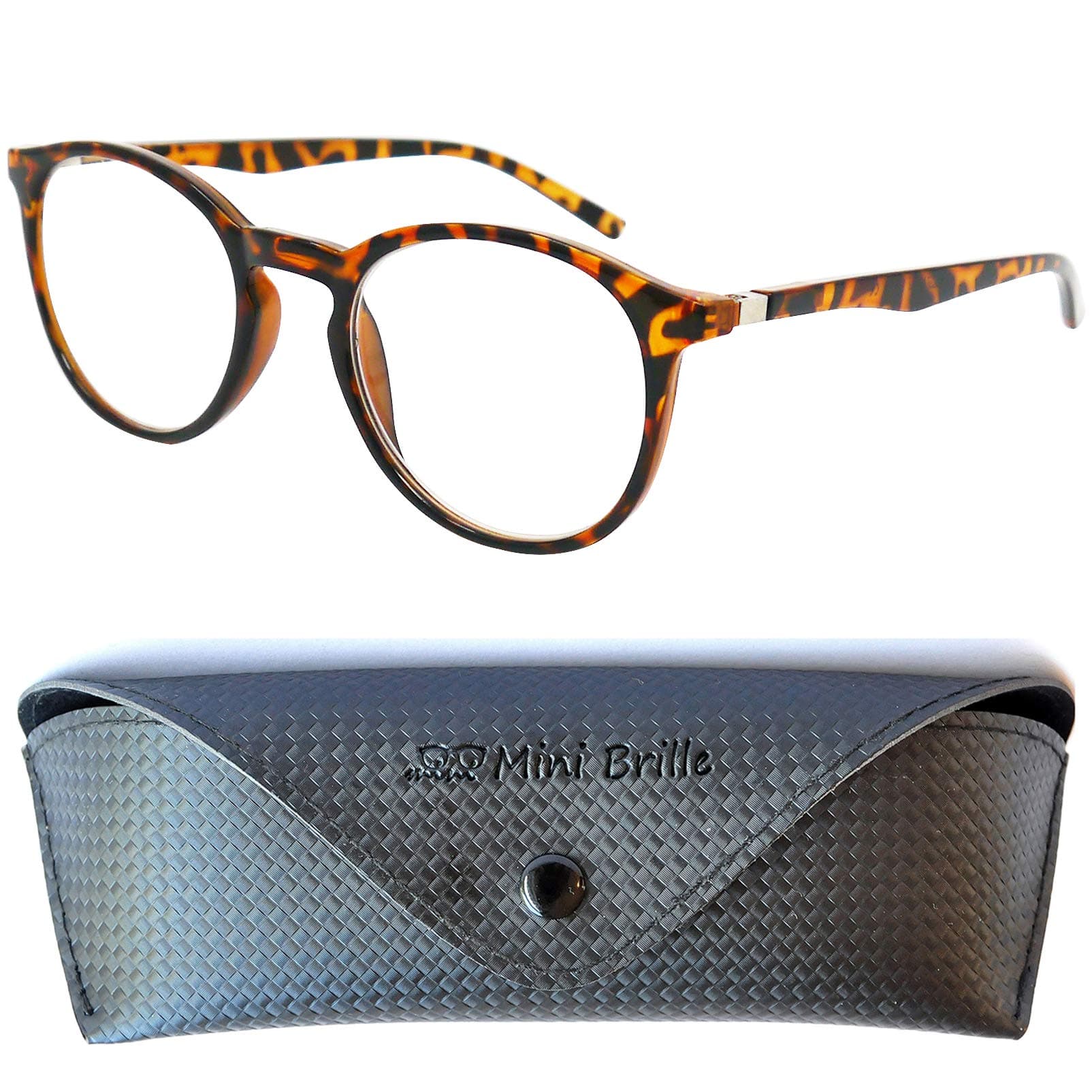 MINI BRILLE® Nerd Blue Light Blocking Reading Glasses, Large Round Transparent Lenses, FREE Case, Plastic Frame (Black), Men and Women Anti Blue Light Filter