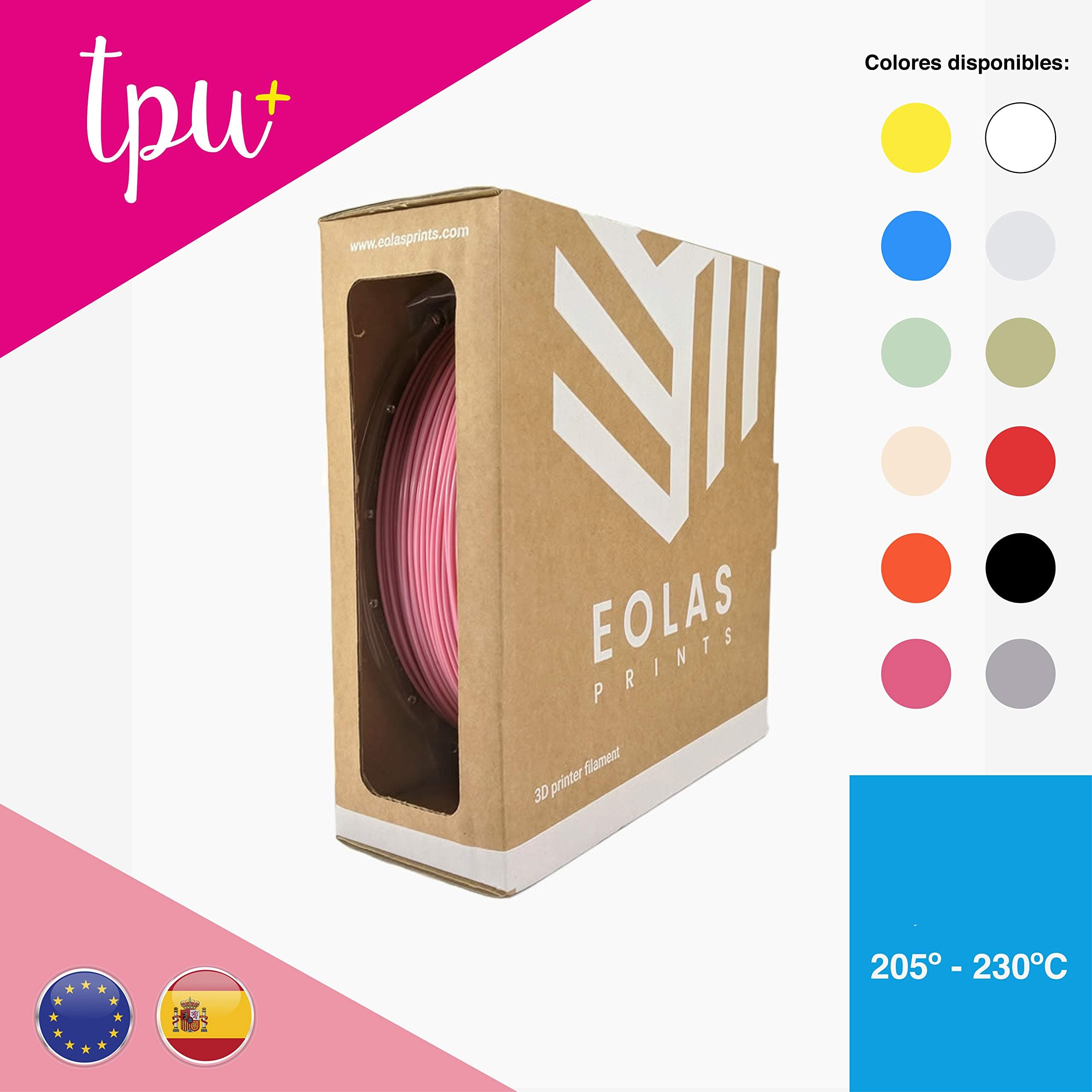 Eolas Prints | TPU Flexible Filament 2.85 | 3D Printer | Made in Europe | Food Safe and Toy Making | 2,85mm | 1Kg | Pink