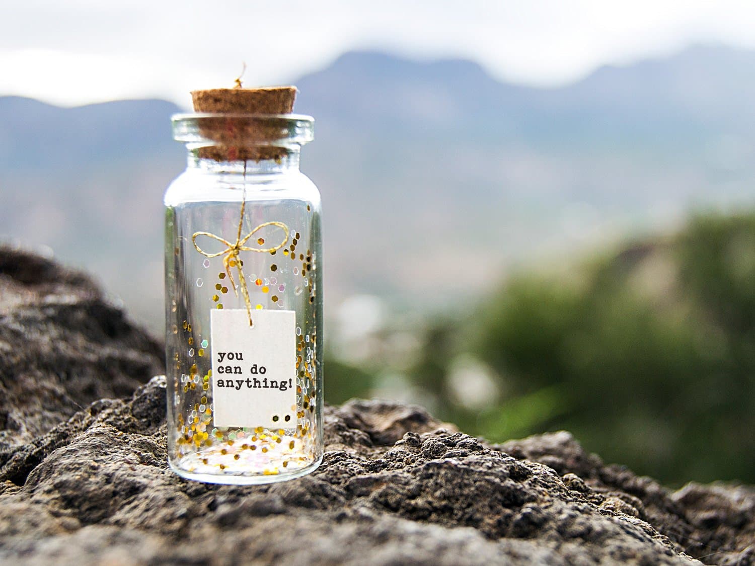 You can do anything! Tiny message in a bottle. Miniatures. Personalised Gift. Funny Card. Special greeting card.