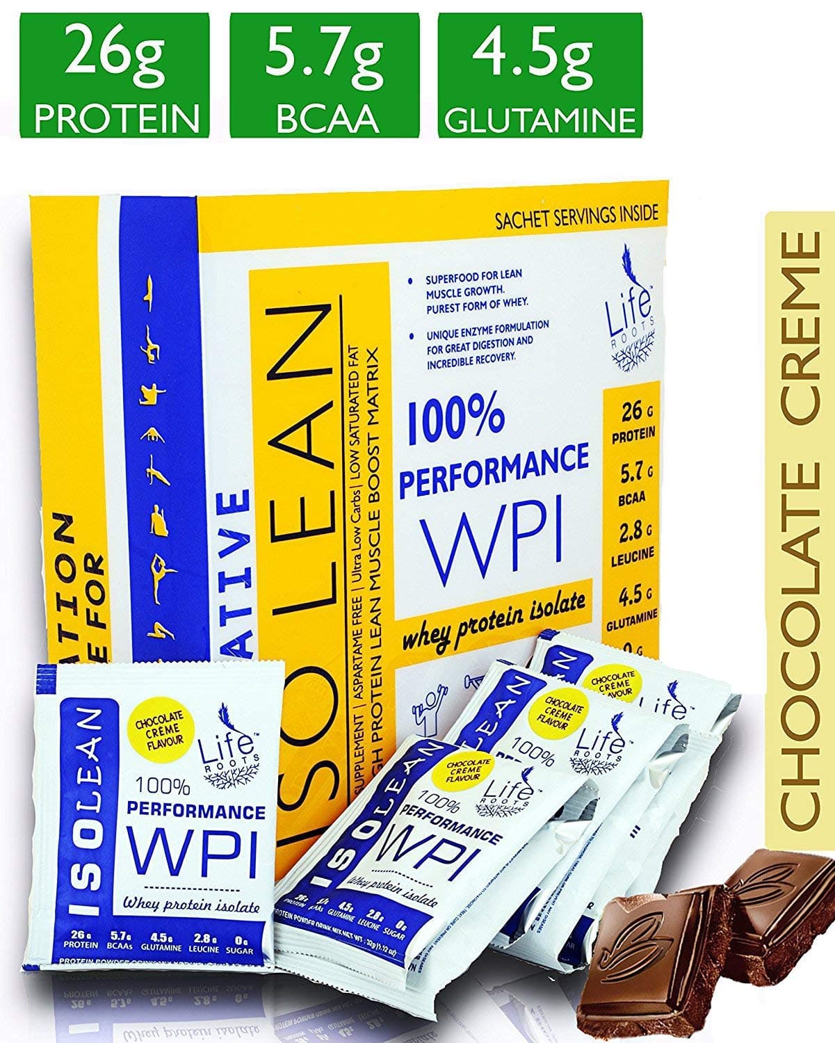 LifeRoots Native ISOLEAN WHEY PROTEIN ISOLATE 2.26 lb-1.02 kg (32 Sachet) Chocolate Creme (2.26 lb)1024 g