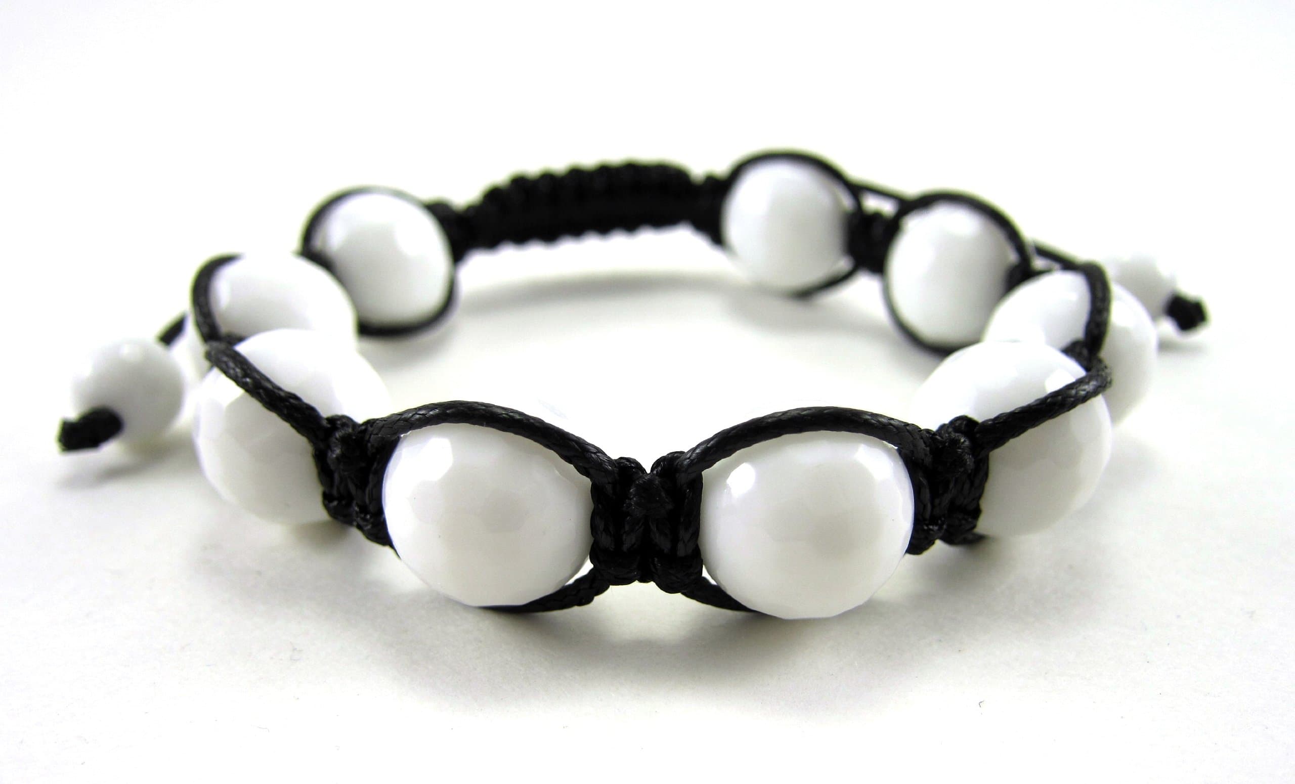 12mm All White Agate Bead Macrame Bracelet
