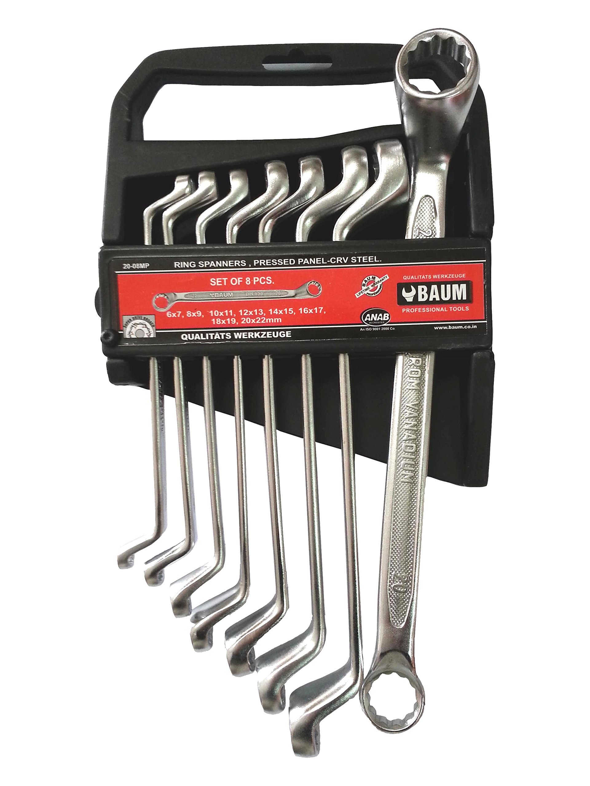 BAUM Anti-Skid 75 Degrees Double Ring Spanner 8pcs Set