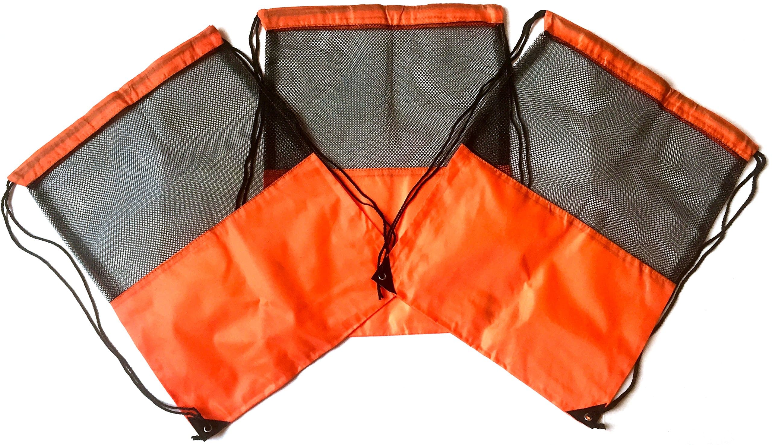 3 Pack ORANGE MESH Nylon Drawstring Backpacks Sackpack Tote Cinch Gym Bag - Variety of Colors! (Regular, Orange Mesh)