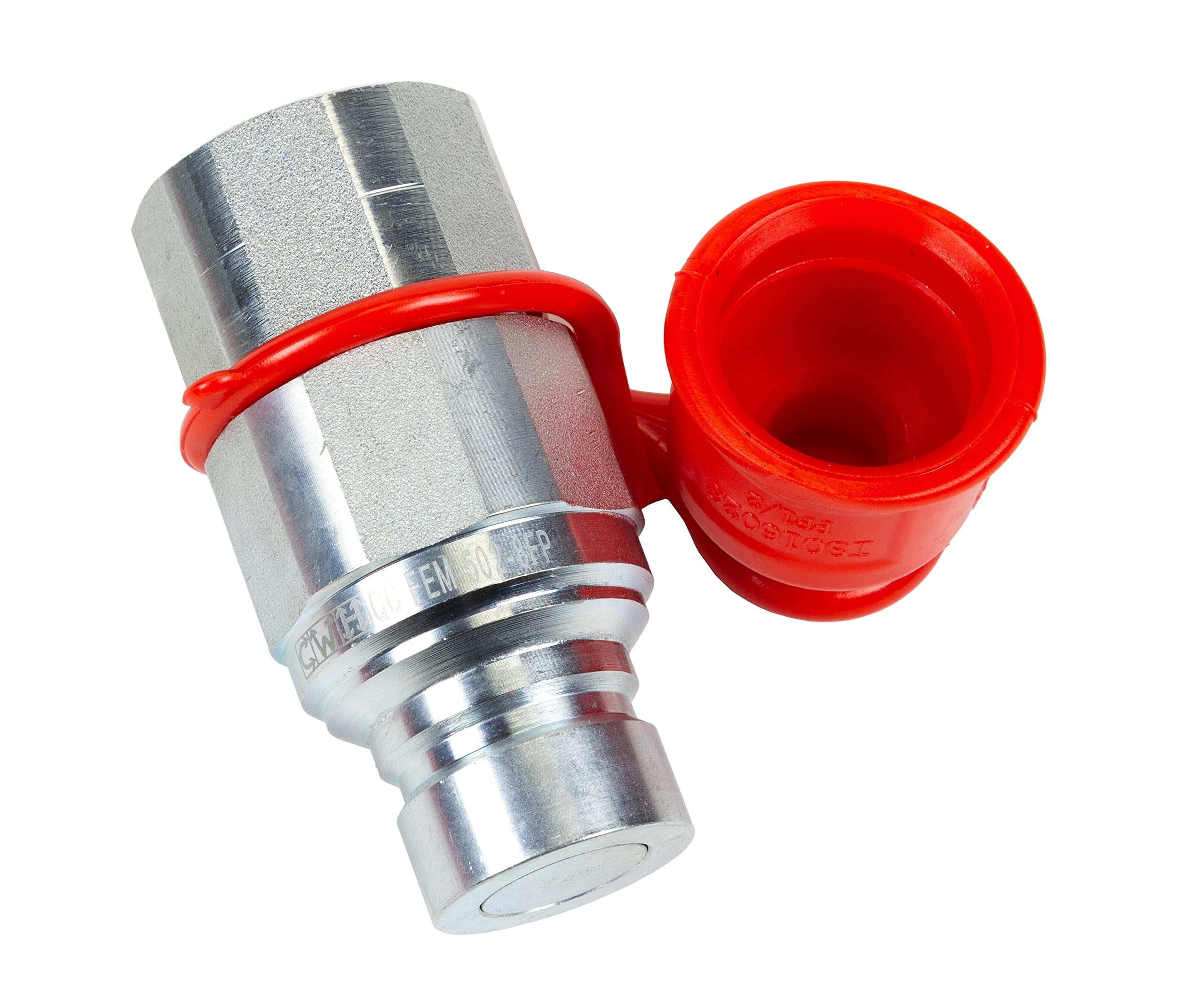 1/2" Skid Steer Bobcat Quick Disconnect Coupler Flat Face Male with Dust Cap CWH QC FEM-502-8FP for Quick Attachments On Case, Gehl, JCB, New Holland Machines