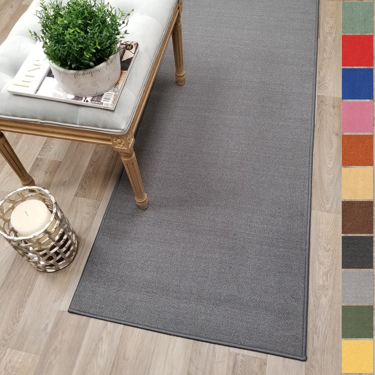 Custom Size Grey Solid Plain Rubber Backed Non-Slip Hallway Stair Runner Rug Carpet 31 inch Wide Choose Your Length 31in X 14ft