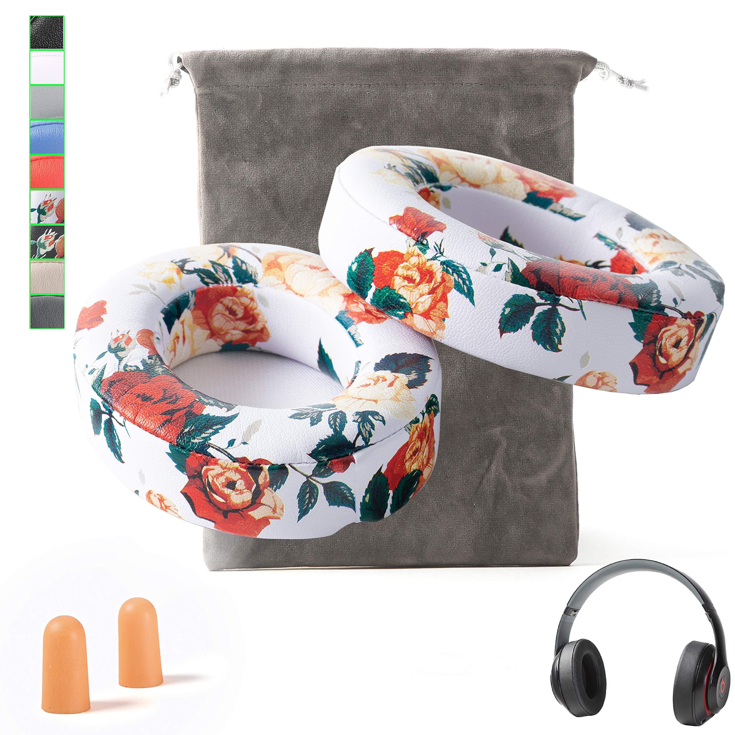 EARSUN Replacement Beats Studio 2 Beats Studio 3 Wireless Ear Cushions Pads Muffs for Over Ear Headphones Wireless B0501 Wired B0500(Not Compatible Any Other Models !!!) - White-Flower