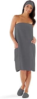 Boca Terry Womens Spa Wrap - 100% Cotton Spa, Shower, Bath and Gym Towel w Snaps, Towel Wrap for Women, Grey, XXL