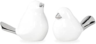 Torre & Tagus 902428A Finch Silver Tipped Decor Figures (Set of 2), White/Silver