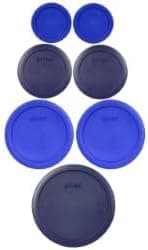 Pyrex (1) 7402-PC 6/7 Cup Dark Blue (2) 7201-PC 4 Cup Cobalt Blue (2) 7200-PC 2 Cup Dark Blue (2) 7202-PC 1 Cup Cobalt Blue Food Storage Lids