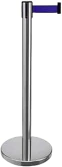WYATT Queue Manager Stainless Steel 202 Grade Crowd Control Barriers Silver Stanchion with 2M Blue Retractable Belt Line Dividers for Party,Museums,Wedding [Pack Of 1] (BLUE)