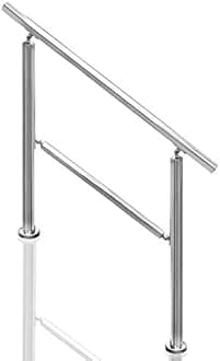 Transitional Handrail Stainless Steel Fits Level Surface and 1to 5 Steps Stair Railing with Installation Accessories Porch Hand Rails for Outdoor Indoor (Style 3)