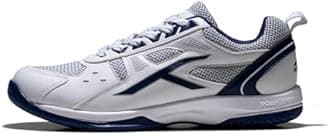 HUNDRED Mens Raze Badminton Shoes (Non Marking) | Also Perfect for Squash, Basketball & Indoor Sports | Lightweight & Durable | X-Cushion, Active Grip Sole, Toe Assist (White::Navy, 8Uk)