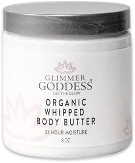 GLIMMER GODDESS Organic Whipped Body Butter for Women - Moisturizer Cream with Shea & Cocoa Butter, Almonds & Coconut Oil - Rosemary Mint Body Butter, 8oz