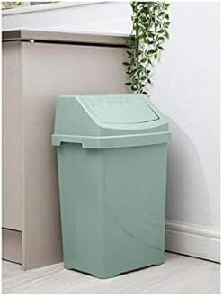 50L Litre Large Heavy Duty Plastic Bin Dustbin, Storage Unit with Locking Lid/Swing Bin Recycling Kitchen Waste Bin Rubbish Waste Animal Feed (Swing Bin, Silver Sage)
